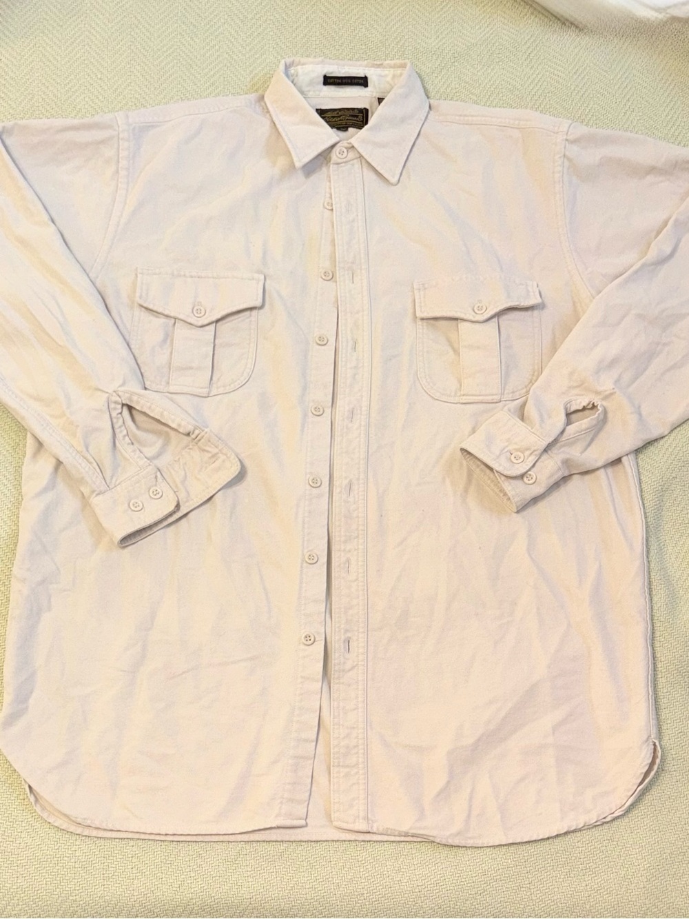 Vintage Eddie Bauer 100% Cotton Light Cream Button-Up Shirt with Chest Pockets